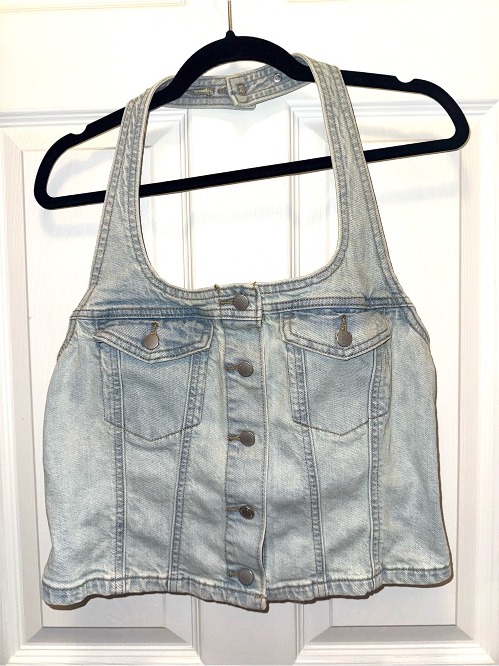 Lucky Brand Light Blue Denim Halter Crop Top